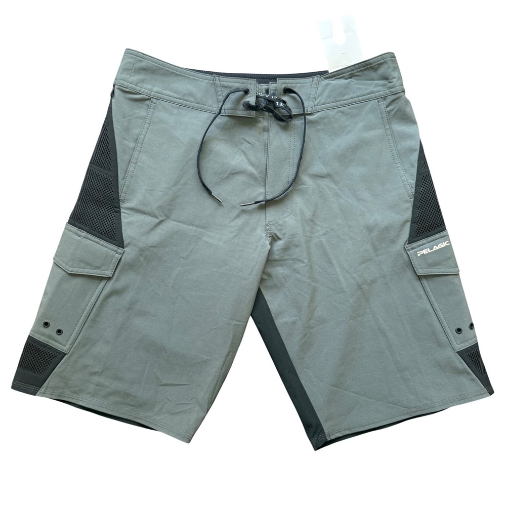 NWT Pelagic FX-90 Tactical Fishing‎ Board Shorts Mens 32 Grey Black Cargo Mesh